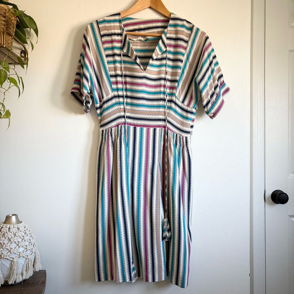 Vintage Stripe Multicolor V-Neck Dress